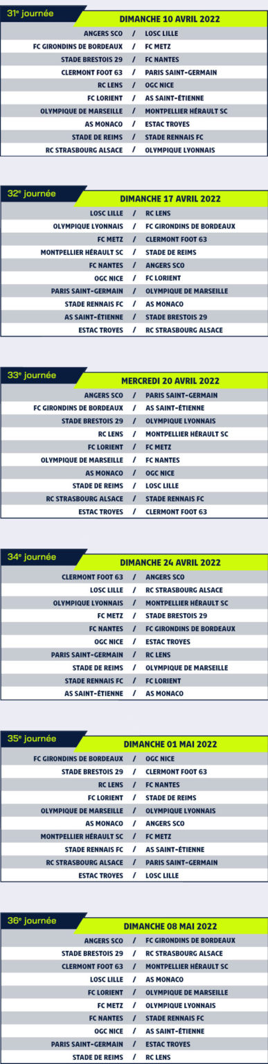 Calendrier 2021-2022 | Allez Lens