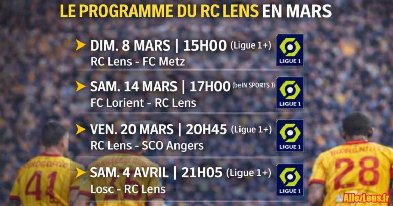 Calendrier Rc Lens mars 2026