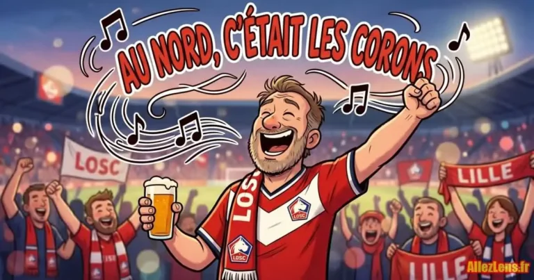 Supporter du LOSC chantant les Corons en soutien au RC Lens pour la qualification en Ligue des Champions.