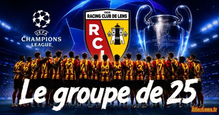 Le groupe de 25 joueurs du RC Lens pour la Ligue des Champions